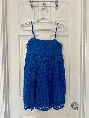 Rewind Royal Blue Eyelet Mini Dress with Spaghetti Straps